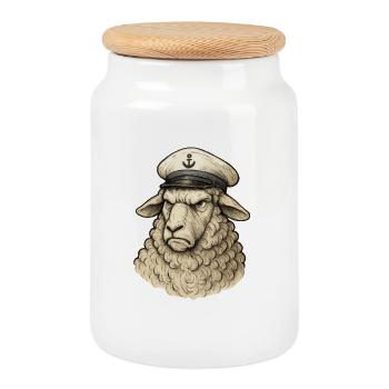 Capitaine de mouton au look ancre - Boîte à biscuits avec couvercle en bois - blanc - Devant