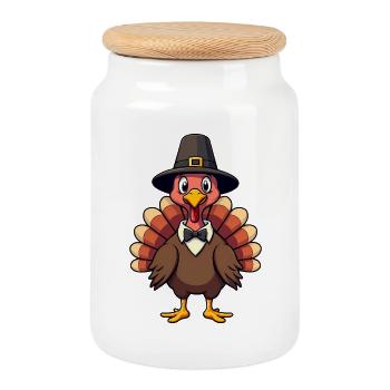 Thanksgiving Funny Thanksgiving Turkey - Cookie Jar with Wooden Lid - white - Front
