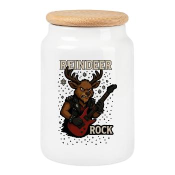 Reindeer Rock Guitar Punk Christmas Design - Cookie Jar with Wooden Lid - white - Front