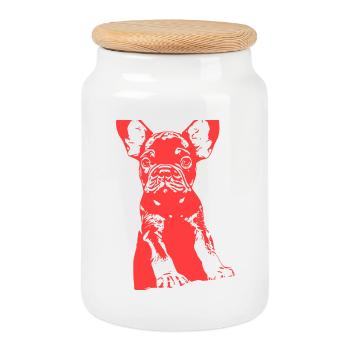 Bouledogue - Boîte à biscuits avec couvercle en bois - blanc - Devant