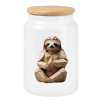 Polygon-Sloth Kuschel-Design - Keksdose mit Holzdeckel - Weiß - Vorne