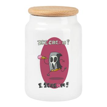 Icecream? I scream! - Cookie Jar with Wooden Lid - white - Front