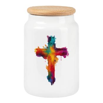 Kreuz Christentum Christ Religion Jesus - Keksdose mit Holzdeckel - Weiß - Vorne