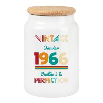 60 Years Anniversary - Vintage - January 1966 - Cookie Jar with Wooden Lid - white - Front