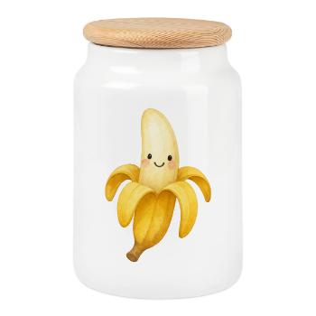 Fröhliche Banane Gesicht Illustration Kinder Fruch - Keksdose mit Holzdeckel - Weiß - Vorne
