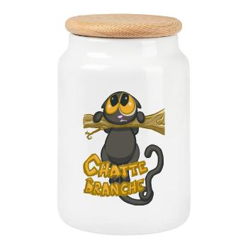 chatte branche ? - Boîte à biscuits avec couvercle en bois - blanc - Devant