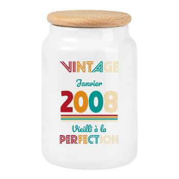 18th Birthday - Vintage - January 2008 - Cookie Jar with Wooden Lid - white - Front