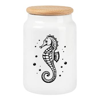 Seahorse Gift Christmas - Cookie Jar with Wooden Lid - white - Front