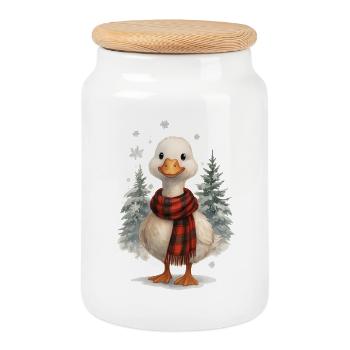 Noël d’hiver avec un canard mignon - Boîte à biscuits avec couvercle en bois - blanc - Devant