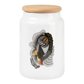 Geometric line drawing with scale pattern - Cookie Jar with Wooden Lid - white - Front
