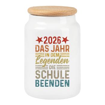 2026 Das Jahr in dem Legenden die Schule beenden - Keksdose mit Holzdeckel - Weiß - Vorne