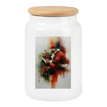 Père Noël aquarelle lisant lettre - Boîte à biscuits avec couvercle en bois - blanc - Devant