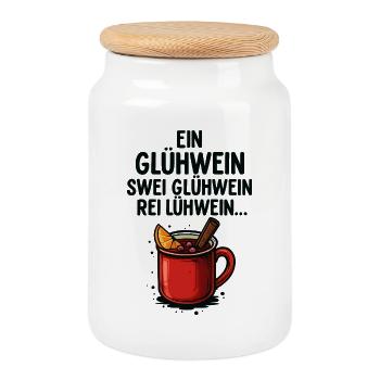 Ein Glühwein, swei Glühwein – Lustig Weihnachten - Keksdose mit Holzdeckel - Weiß - Vorne