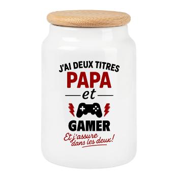 Papa Gamer Deux Titres Humour Geek Gaming - Boîte à biscuits avec couvercle en bois - blanc - Devant