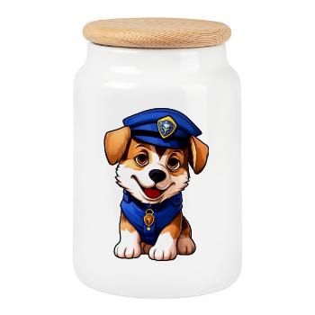 Policier canin - Boîte à biscuits avec couvercle en bois - blanc - Devant