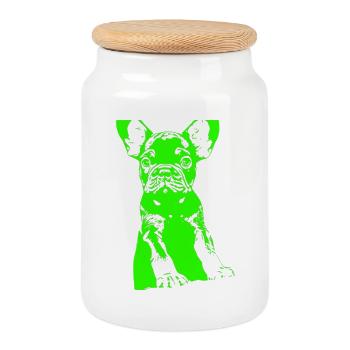 Bouledogue - Boîte à biscuits avec couvercle en bois - blanc - Devant