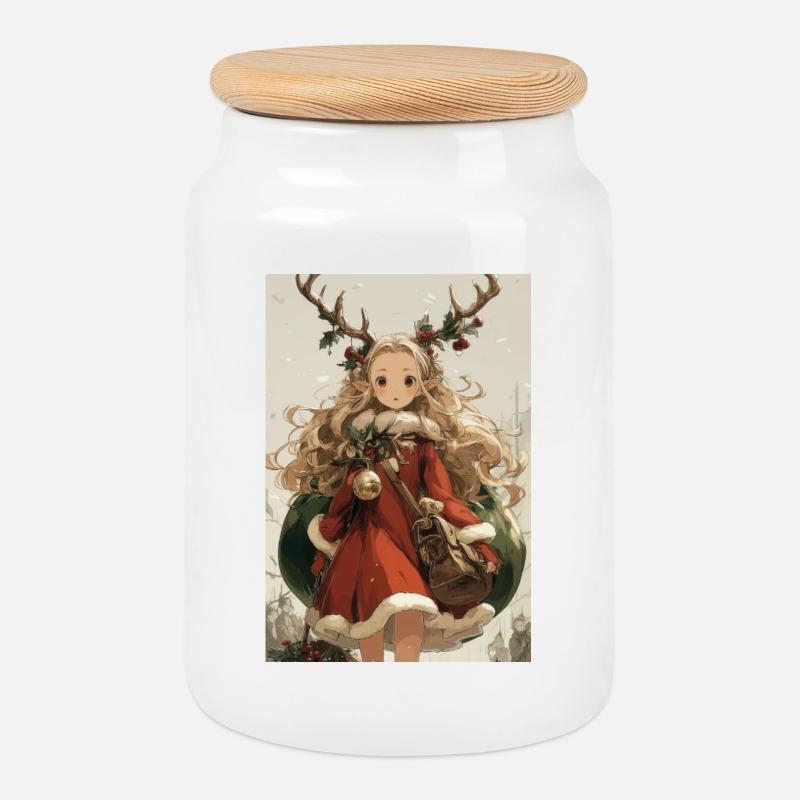 Elfhirsch-Weihnachten - Keksdose mit Holzdeckel - Weiß