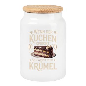 When the cake speaks, the crumb is silent - Cookie Jar with Wooden Lid - white - Front