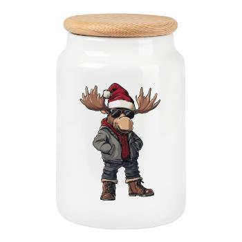 Elch Weihnachten Winter - Keksdose mit Holzdeckel - Weiß - Vorne