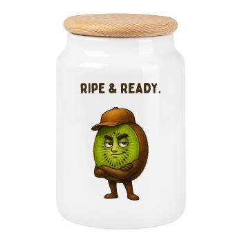 Kiwi Hero: Mature & Ready - Cookie Jar with Wooden Lid - white - Front
