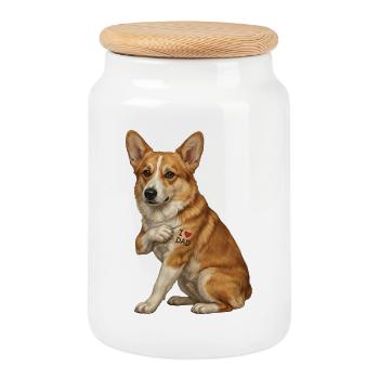 Corgi Love Dad Heart Tattoo - Cookie Jar with Wooden Lid - white - Front