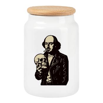 William Shakespeare mit Schädelporträt - Keksdose mit Holzdeckel - Weiß - Vorne