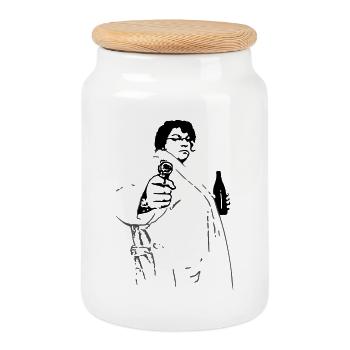 Obacht - Girl with Gun - Cookie Jar with Wooden Lid - white - Front