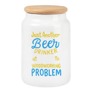 Graphique drôle de boire de bière sur le problème du travail du bois - Boîte à biscuits avec couvercle en bois - blanc - Devant