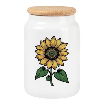 Sonnenblume Linienzeichnung - Keksdose mit Holzdeckel - Weiß - Vorne