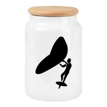 Logo minimaliste à feuilles d’aile - Boîte à biscuits avec couvercle en bois - blanc - Devant