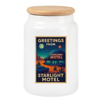 Starlight Motel Neon Desert Poster - Keksdose mit Holzdeckel - Weiß - Vorne
