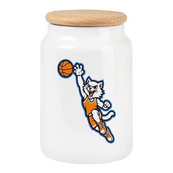 Wildcat Basketball Slam Dunk Mascot - Cookie Jar with Wooden Lid - white - Front