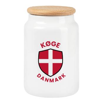 Køge Denmark Flag shield - Cookie Jar with Wooden Lid - white - Front