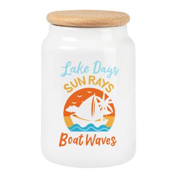 Lake Days Sun Rays Boat Waves Retro Sailing Art - Keksdose mit Holzdeckel - Weiß - Vorne