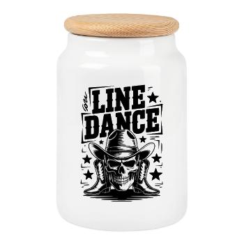 Line Dance – Western Skull Cowboy Tanz - Cookie Jar with Wooden Lid - white - Front