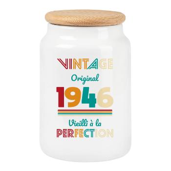 1946 – Vintage – Vieilli à la perfection - Boîte à biscuits avec couvercle en bois - blanc - Devant