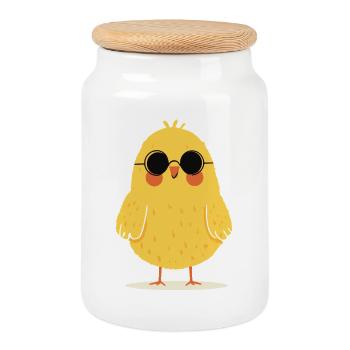Chick with sunglasses - Cookie Jar with Wooden Lid - white - Front