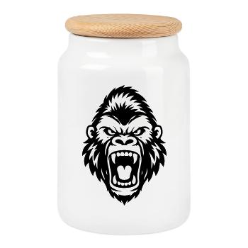 Icône de la tête de gorille - Boîte à biscuits avec couvercle en bois - blanc - Devant