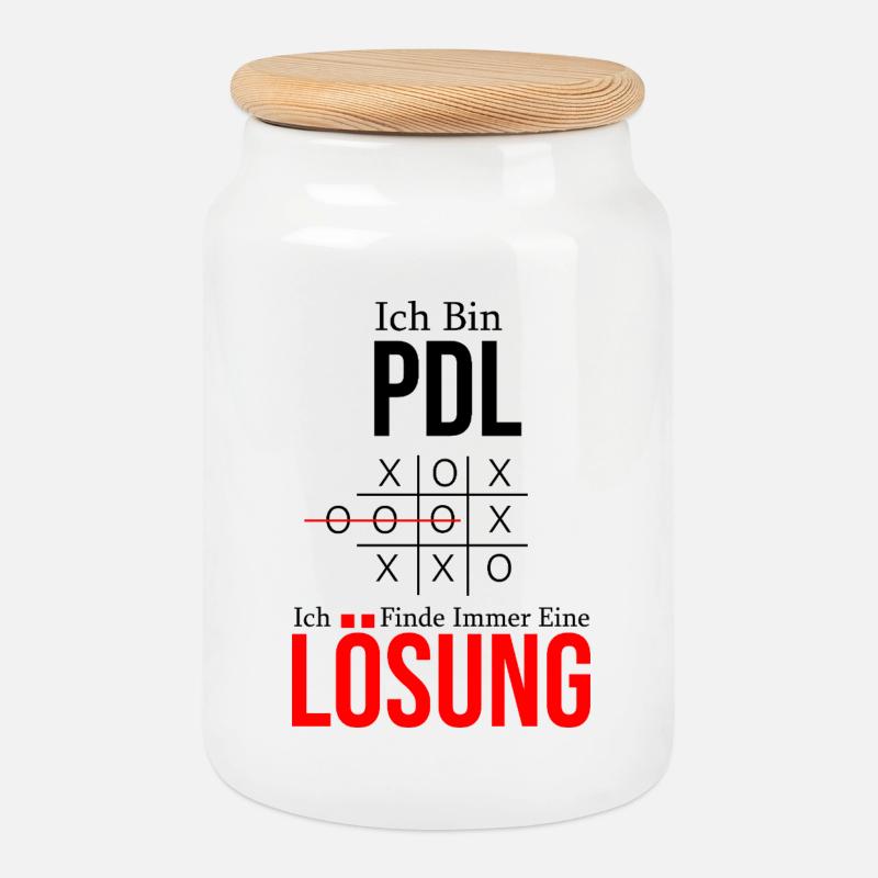 Ich bin PDL Ich finde immer eine Lösung, Geschenk - Keksdose mit Holzdeckel - Weiß