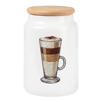Latte macchiato im bestickten Look (bedruckt) - Keksdose mit Holzdeckel - Weiß - Vorne