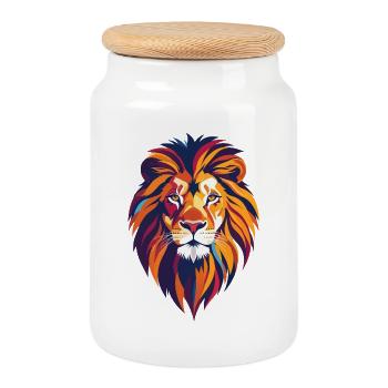 Tête de lion colorée, art abstrait de lion coloré - Boîte à biscuits avec couvercle en bois - blanc - Devant