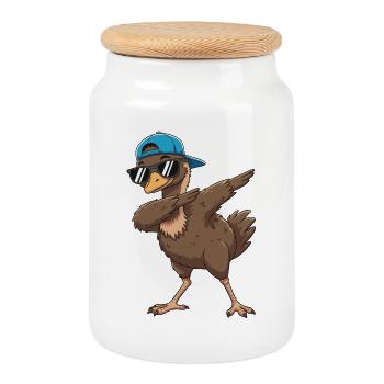 Cool Dabbing Emu Sunglasses Cartoon Art - Cookie Jar with Wooden Lid - white - Front