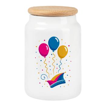 Carnival with jester's cap and colorful balloons - Cookie Jar with Wooden Lid - white - Front