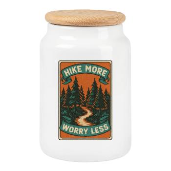 Randonnez plus, souciez-vous moins - Boîte à biscuits avec couvercle en bois - blanc - Devant