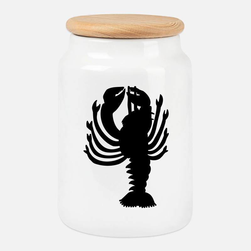lobster - Cookie Jar with Wooden Lid - white