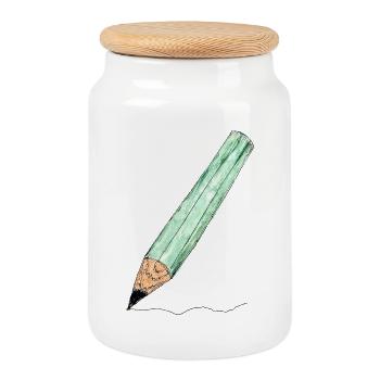 Mintgrüner Bleistift - Skizze - Keksdose mit Holzdeckel - Weiß - Vorne