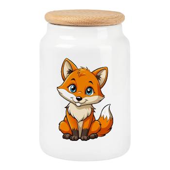 Baby fox - Cookie Jar with Wooden Lid - white - Front