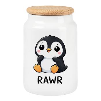 Süßer Pinguin Cartoon mit Seerose Lachen Freude - Keksdose mit Holzdeckel - Weiß - Vorne