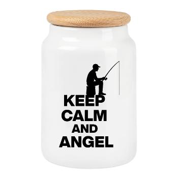 KEEP CALM AND ANGELN! ANGLER RUHE schwarz - Keksdose mit Holzdeckel - Weiß - Vorne