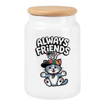 Always Friends Cat and Mouse - Cookie Jar with Wooden Lid - white - Front